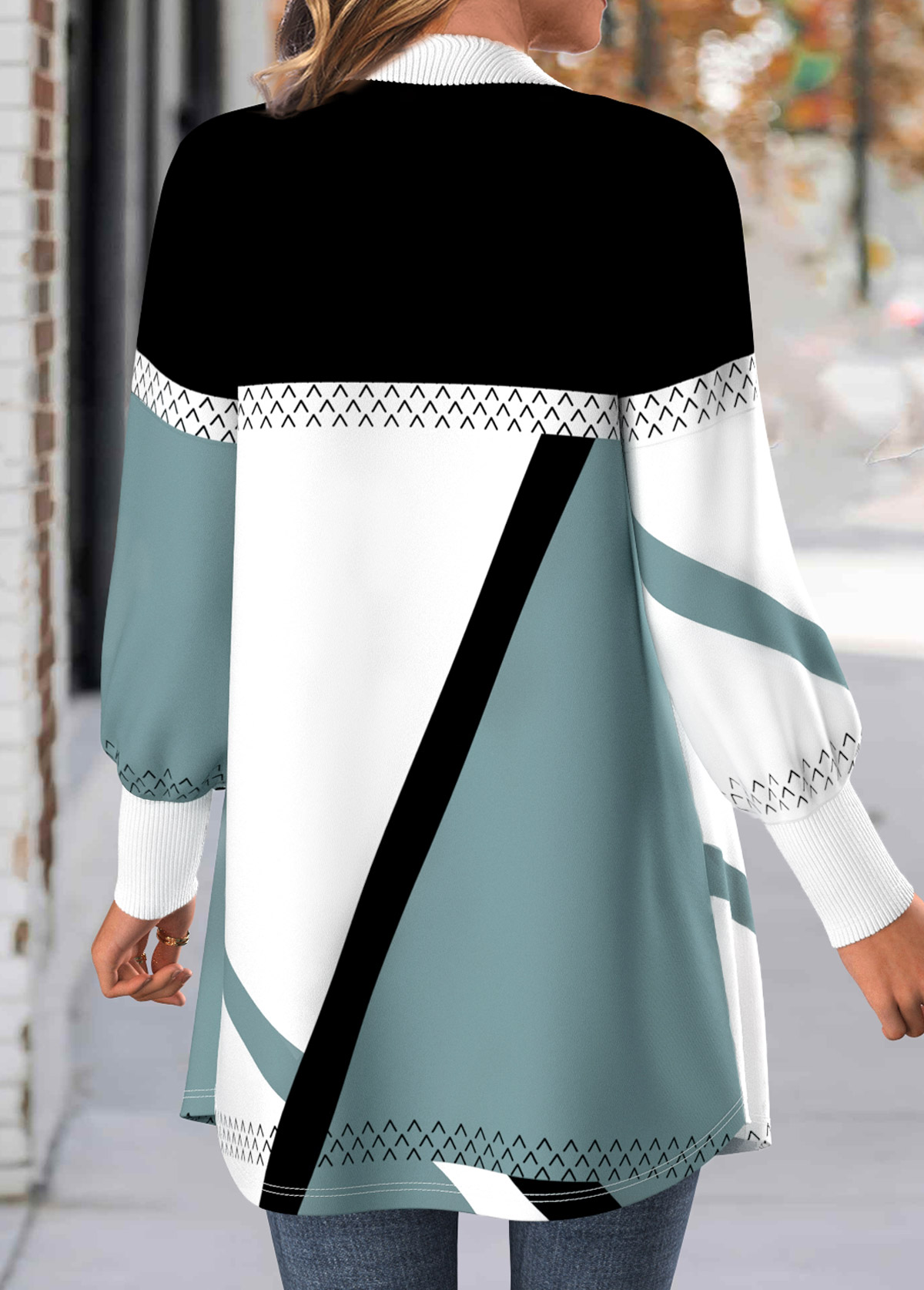 Plus Size Multi Color Button Geometric Print Coat | picture 