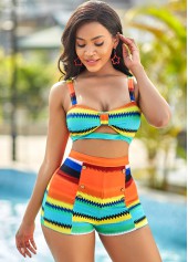 High Waist Colorful Striped Spaghetti Strap Bikini Set | thumb picture 