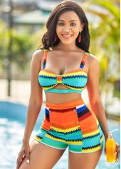 High Waist Colorful Striped Spaghetti Strap Bikini Set | thumb picture 