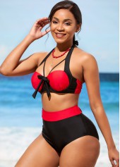 Bowknot High Waisted Color Block Bikini Set | thumb picture 