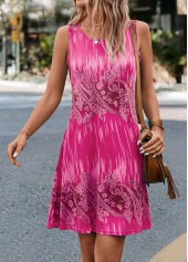 Neon Rose Red Paisley Print Dress | thumb picture 