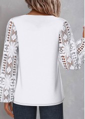 White Patchwork Plus Size Long Sleeve Asymmetrical Neck Blouse | thumb picture 