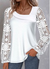 White Patchwork Plus Size Long Sleeve Asymmetrical Neck Blouse | thumb picture 
