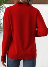 Red Patchwork Plaid Long Sleeve Turn Down Collar Sweatshirt | thumb picture 