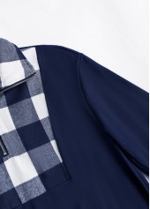 Navy Patchwork Plaid Long Sleeve Turn Down Collar Sweatshirt | thumb picture 