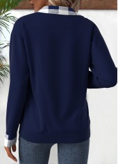 Plus Size Navy Patchwork Plaid Long Sleeve Sweatshirt | thumb picture 