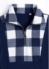 Plus Size Navy Patchwork Plaid Long Sleeve Sweatshirt | thumb picture 