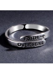 Silvery White Cross Letter Alloy Ring