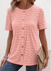 Light Pink Tuck Stitch Short Sleeve T Shirt