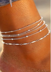 Silvery White Copper Beaded Anklets Set