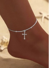 Silvery White Cross Alloy Rhinestone Anklet