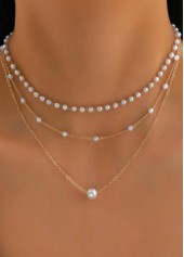 Silvery White Pearl Layered Alloy Necklace