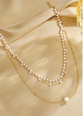 Silvery White Pearl Layered Alloy Necklace | thumb picture 