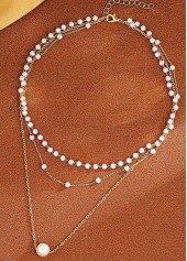 Silvery White Pearl Layered Alloy Necklace | thumb picture 