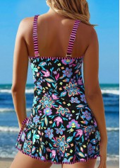 Circular Ring Floral Print Black Tankini Set | thumb picture 
