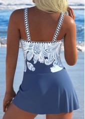 Bowknot Paisley Print Dusty Blue One Piece Swimdress | thumb picture 