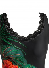 Tie Floral Print Black One Piece Swimdress | thumb picture 