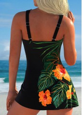 Tie Floral Print Black One Piece Swimdress | thumb picture 