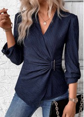 Navy Surplice Long Sleeve V Neck Shirt