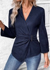 Navy Surplice Long Sleeve V Neck Shirt | thumb picture 