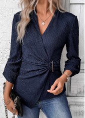 Navy Surplice Long Sleeve V Neck Shirt | thumb picture 