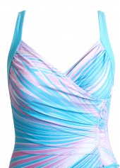 Drawstring Tropical Plants Print Cyan One Piece Swimwear | thumb picture 