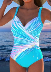 Drawstring Tropical Plants Print Cyan One Piece Swimwear | thumb picture 