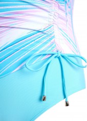 Drawstring Tropical Plants Print Cyan One Piece Swimwear | thumb picture 