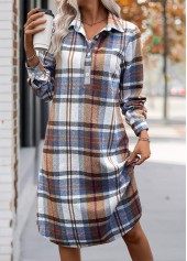 Multi Color Tummy Coverage Plaid Long Sleeve Dress