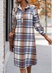 Multi Color Tummy Coverage Plaid Long Sleeve Dress | thumb picture 