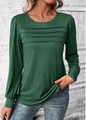 Green Long Sleeve Round Neck T Shirt