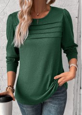 Green Long Sleeve Round Neck T Shirt | thumb picture 