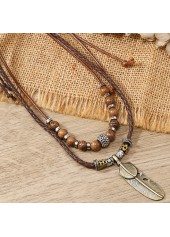 Dark Coffee Feather Beaded Alloy Necklace