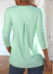 Light Green Patchwork Long Sleeve Split Neck T Shirt | thumb picture 