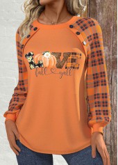 Halloween Orange Button Long Sleeve Round Neck Sweatshirt | thumb picture 