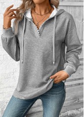 Grey Embroidery Jacquard Long Sleeve Hoodie