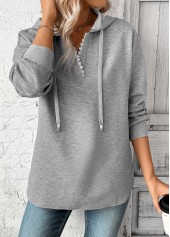 Grey Embroidery Jacquard Long Sleeve Hoodie | thumb picture 