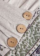 Light Camel Button Leopard Long Sleeve T Shirt