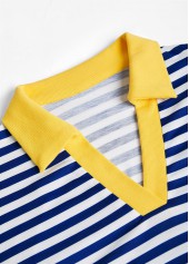 Navy Patchwork Striped Long Sleeve T Shirt | thumb picture 