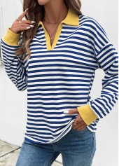 Navy Patchwork Striped Long Sleeve T Shirt | thumb picture 