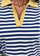 Navy Patchwork Striped Long Sleeve T Shirt | thumb picture 