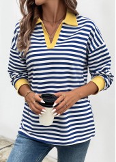 Navy Patchwork Striped Long Sleeve T Shirt | thumb picture 
