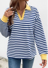 Navy Patchwork Striped Long Sleeve T Shirt | thumb picture 