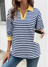 Navy Patchwork Striped Long Sleeve T Shirt | thumb picture 