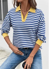 Navy Patchwork Striped Long Sleeve T Shirt | thumb picture 