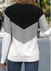 Black Jacquard Long Sleeve Turn Down Collar Sweatshirt | thumb picture 