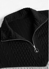 Black Jacquard Long Sleeve Turn Down Collar Sweatshirt | thumb picture 