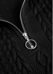 Black Jacquard Long Sleeve Turn Down Collar Sweatshirt | thumb picture 