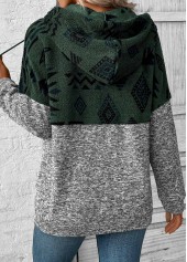 Grey Patchwork Tribal Print Long Sleeve Hoodie | thumb picture 