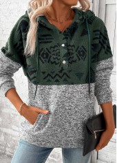 Grey Patchwork Tribal Print Long Sleeve Hoodie | thumb picture 